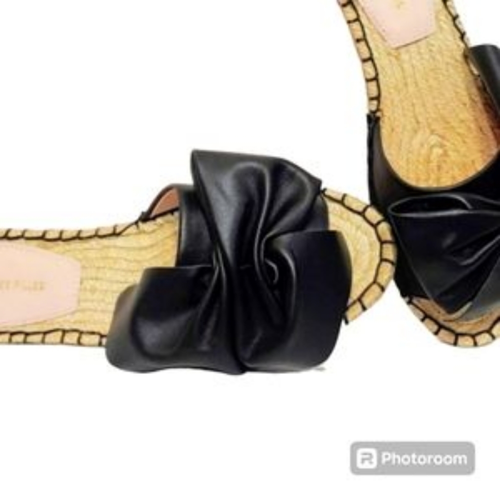 ❤️B2G1 🆕Avec Les Filles🚺Leather Bow Embellished Black Sandals Slip On❤️